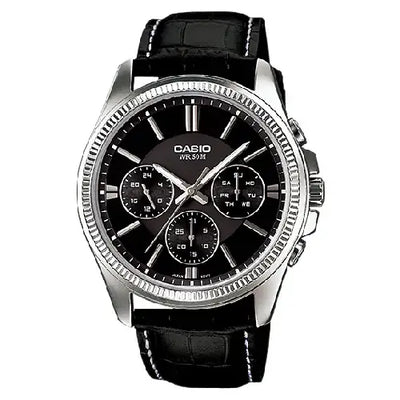 Casio Collection Analog MTP-1375L-1AVDF Black Dial Leather Strap Men's Watch